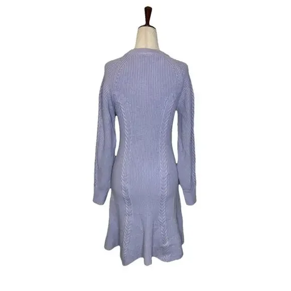 Anthropologie Skater Sweater Dress Sz M Rib Knit Lavender Crew Neck Long Sleeve - Picture 4 of 7